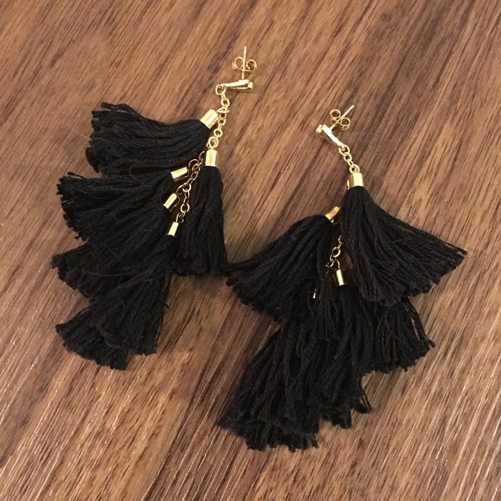 Black & Gold Tiered Long Earrings